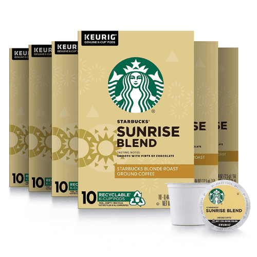 Starbucks Blonde Roast K-Cup Coffee Pods — Sunrise Blend for Keurig Brewers — 10 Count (Pack of 6)