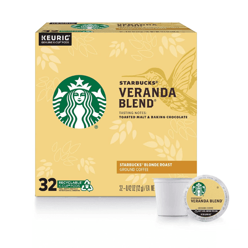Starbucks K-Cup Coffee Pods—Starbucks Blonde Roast Coffee—Veranda Blend—100% Arabica—1 box (32 pods)
