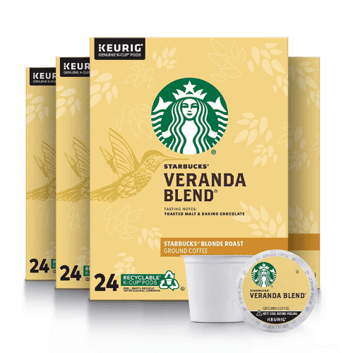 Starbucks K-Cup Coffee Pods—Starbucks Blonde Roast Coffee—Veranda Blend—100% Arabica—4 boxes (96 pods total)