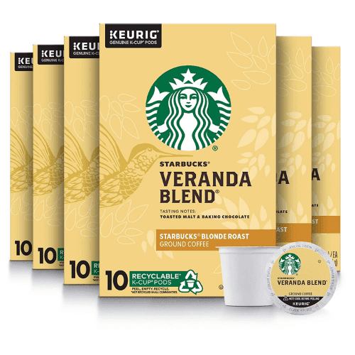 Starbucks K-Cup Coffee Pods—Starbucks Blonde Roast Coffee—Veranda Blend—100% Arabica—6 boxes (60 pods total)