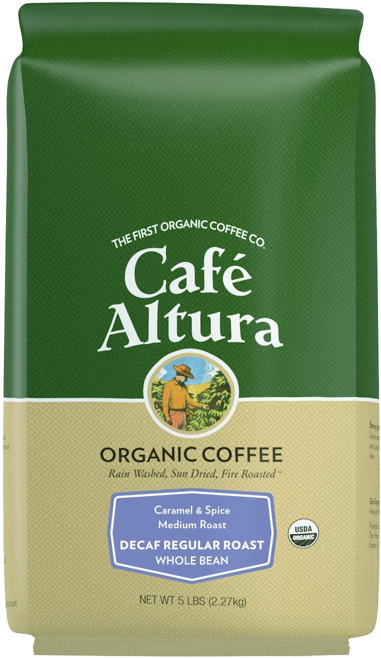 Cafe Altura Whole Bean Organic Coffee, Decaf Regular Roast - Water Process (Packaging May Vary)