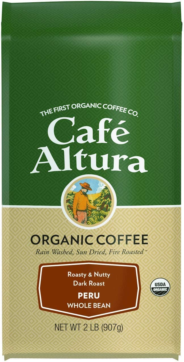 Cafe Altura Whole Bean Organic Coffee, 2 Pound, 1.99 Pound, Peruvian Dark Roast, 32 Oz