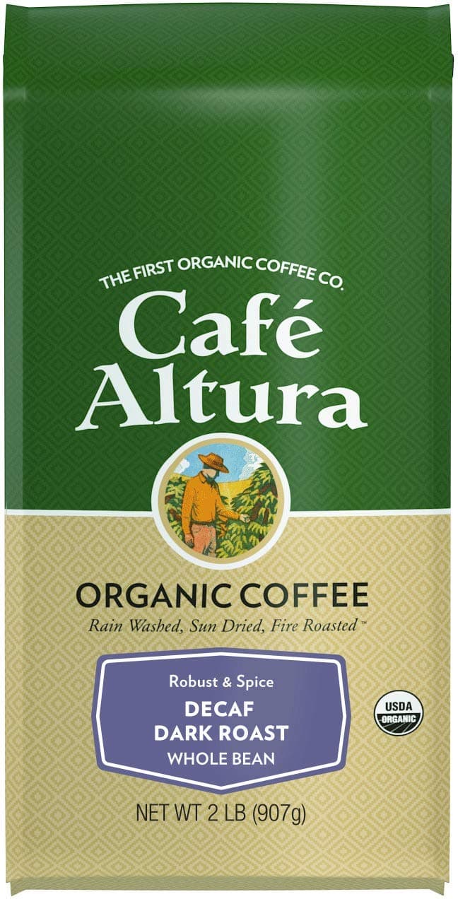 Cafe Altura Whole Bean Organic Coffee, Dark Decaf Roast, 2 Pound